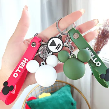 

Cartoon Environmental Protection Silicone Mickey Head Keychain Pvc Soft Glue Rope Letters Hello Key Chain Bag Charm Pendant