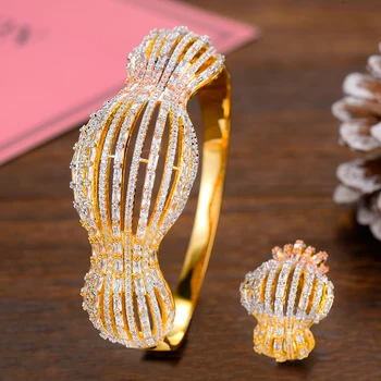 

GODKI Luxury CANDY African Bangle Ring Set Jewelry Set For Women Wedding Cubic Zircon Crystal CZ Dubai Bridal Jewelry Set 2019