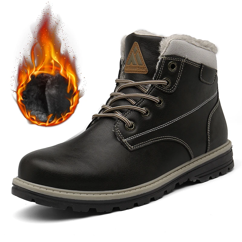 

Men Hiking Shoes Leather Winter Boots Outdoor Mountain Sneakers High Top Cotton Shoes Anti Skid Snow Boots Plush Sport Shoes