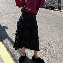 2019 весенне-осенняя Женская плиссированная юбка с милыми оборками и высокой талией, одноцветная пышная Длинная женская юбка yy103