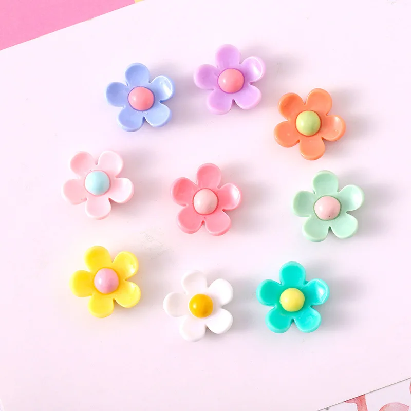 

100pcs Resin Bright Five Petal Flower Charm 22MM Flower Flat Back Cabochon DIY Crafts Embellishment Hairpin Jewelry Accessories