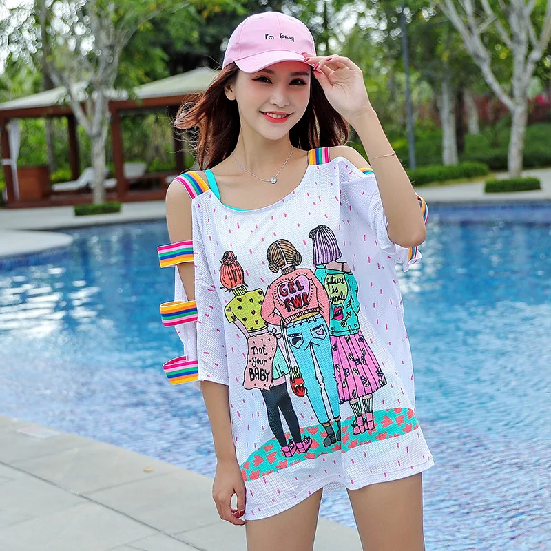 

Sports Bathing Suit Women's Bikini Korean-style Conservative Three-piece Set Students-Split Type Small Bust Gathering Hot Spring
