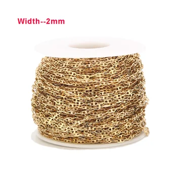 

2MM Gold tone Flat Cable Jewelry Chains Stainless Steel Filled Link Chains for Necklace Bracelet Jewelry Makings