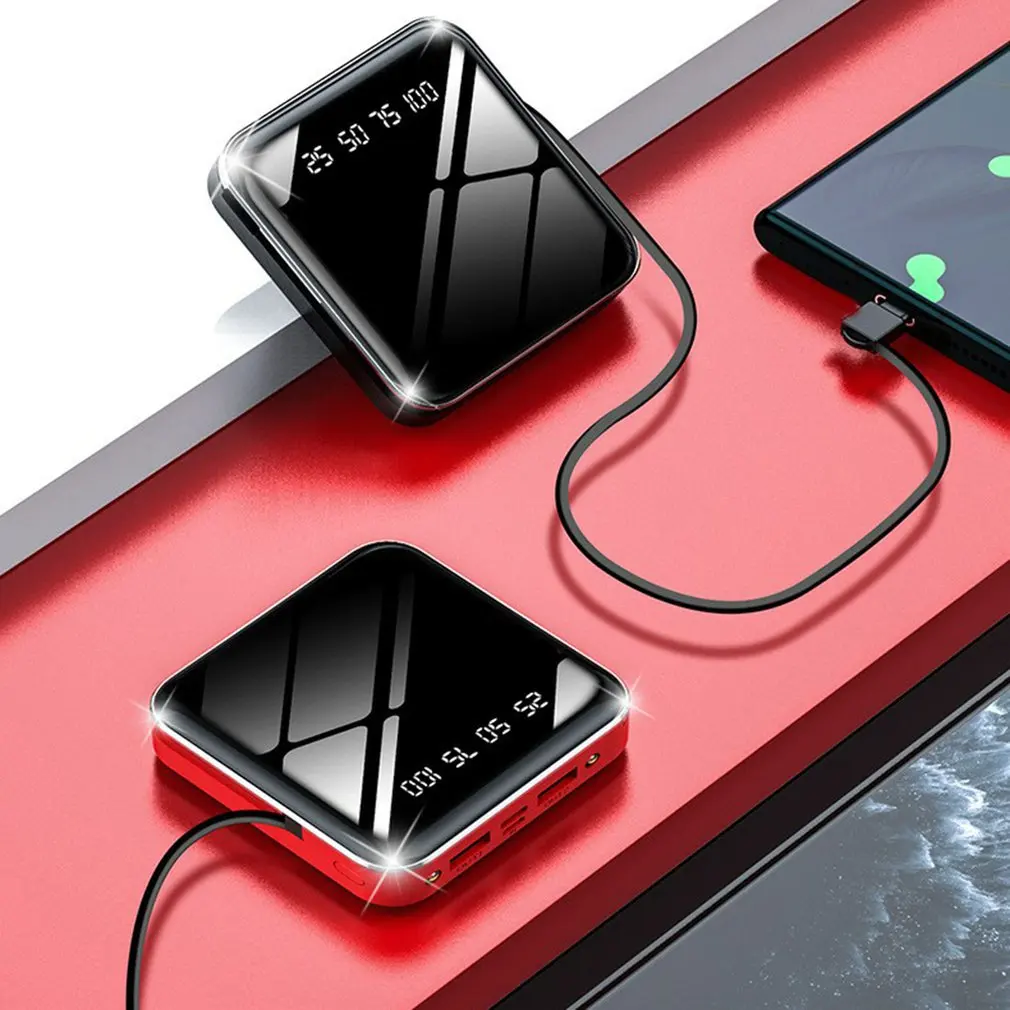 10000mah 20000mAh Power Bank With Cable Digital Display Mini Mirror Powerbank with 3in 1 Cable Portable Bank 10000mah 20000mAh Power Bank With Cable Digital Display Mini Mirror Powerbank with 3in 1 Cable Portable Bank