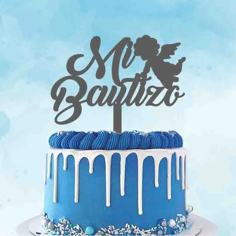 

Испанский коврик Mi Bautizo + ангел для торта для Испании Детский праздничный украшение для торта для крещения