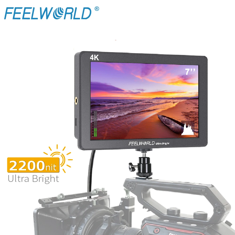 

FEELWORLD P7S 7 inch 7'' Monitor 2200nit Ultra Bright 4K HDMI 3G-SDI on Camera Field DSLR Monitor Aluminum Design Focus Assist