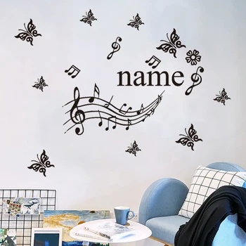 

Personalized Custom Name Music Butterflies Wall Stickers For Kids Baby Rooms Art Mural Home Decor Peel & Stick Vinly Wallpaper