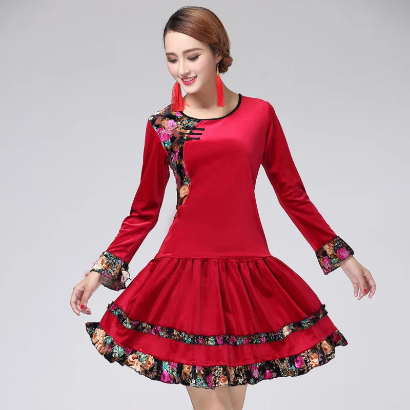 

Square Dance New Style Set Casual Gold Velvet Long Sleeve Dancing Dress Adult Female Performance Exercise Clothing
