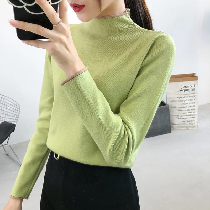 Pull Femme Nouveaute, розовый зимний свитер с длинным рукавом и воротником-хомутом, Женский вязаный осенний пуловер, женская одежда, Джерси Mujer