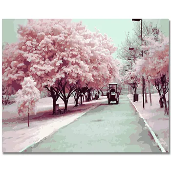 

RIHE Cherry Blossom Avenue -Oil Painting By Numbers Kit, Acrylic Paint, Modern Wall Art Picture, Canvas Painting Decor 40X50cm