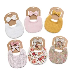Conjunto de diadema con borla de doble cara para bebé, Baberos de lino para recién nacido, ropa para eructar, Bandana, toalla para Saliva