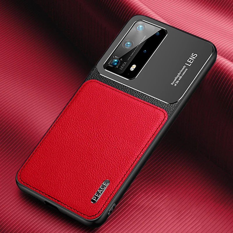 Чехол для Huawei P20 P30 P40 Pro Plus Lite Nova 6 7 SE Кожаный противоударный Матовый металлический
