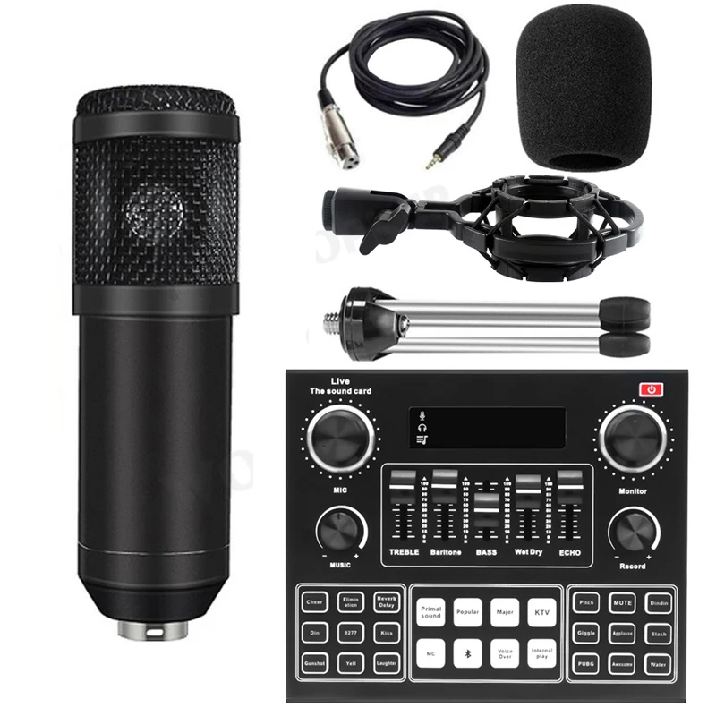 Condenser Microphone BM800 Mixer Kit with V9 Sound Card Audio Podcaster External Streamer Live Broadcast for PC Phone Computer 