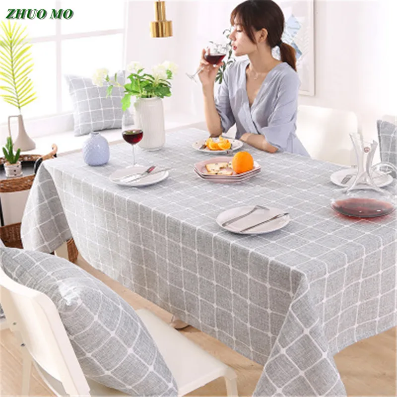 ZHUO MO plaid Tablecloth Cotton and linen waterproof rectangle table Cloth 5 colors Dining Table Cover for Home Decoration