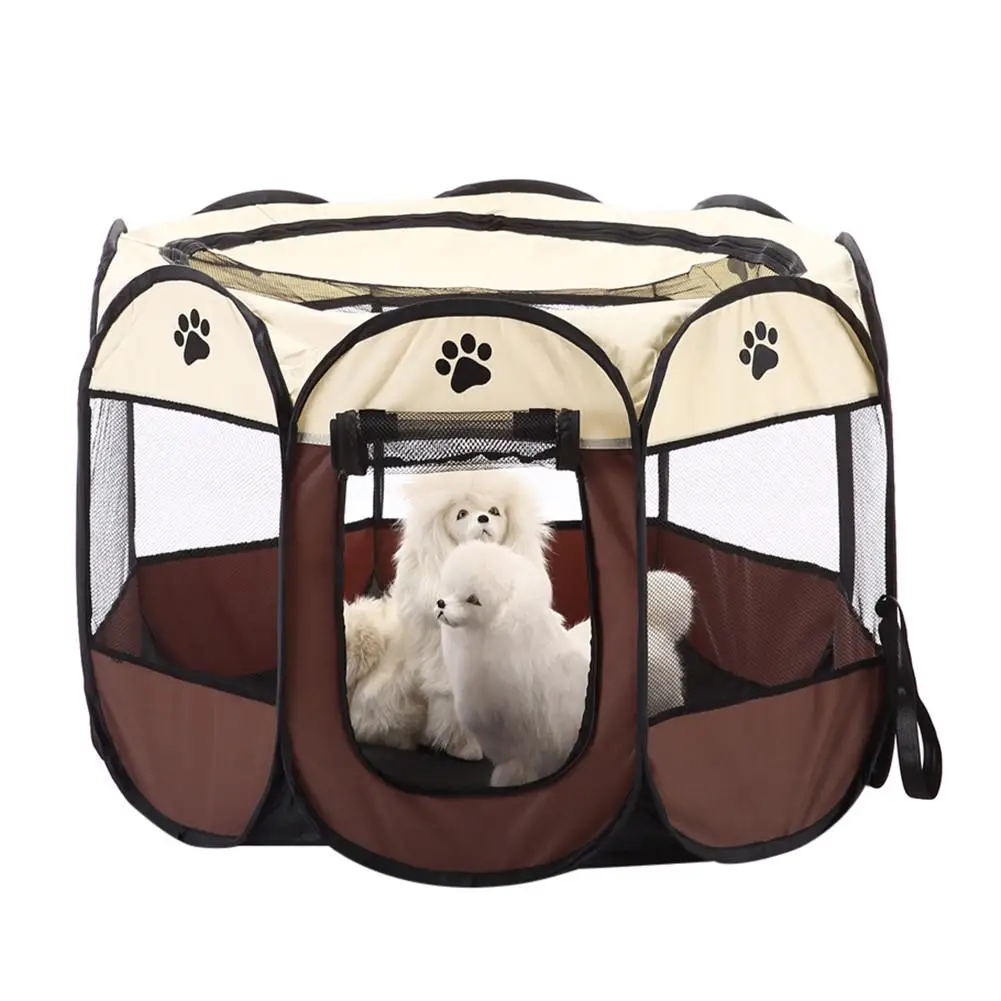 Portable Folding Pet Tent Dog House Cage Dog Cat Tent Playpen Puppy Kennel Easy Operation Octagon Fence - Цвет: Navy Blue