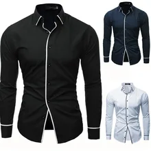 UYUK2019 весна и осень новая мужская однотонная линия открытая декоративная рубашка с длинным рукавом тренд лацканы Досуг Homme