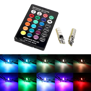 

1 Pair RGB T10 Bulb Silicone with Remote Control LED Car Side Wedge Light 5050 SMD W5W 194 168 Dome Reading Lamp Dome Light