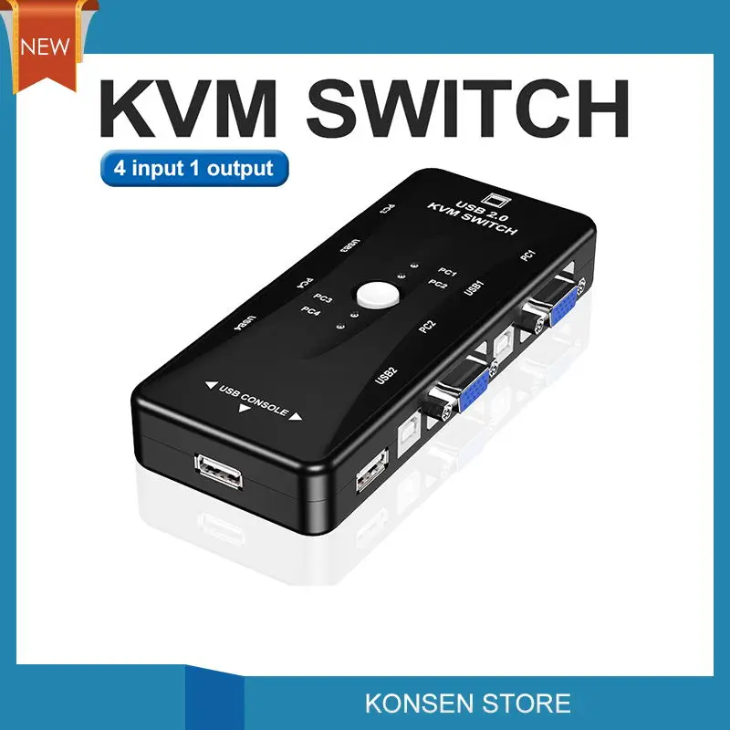 USB KVM переключатель 4 порта kvm 2 0 vga разветвитель принтер Мышь клавиатура флешки