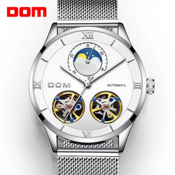 

DOM Skeleton Tourbillon Mechanical Watch Men Automatic Classic Sliver White Steel Mechanical Wrist Watch Reloj Hombre M-1270D-7M
