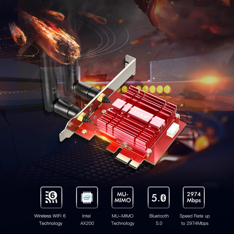 Edup-adaptador de Rede sem Fio Wi-fi 3000mbps Placa de Rede Intel Ax200 Pcie Pci Express Banda Dupla 5.1g 5ghz 2.4. 11ac ax 802 Mbps Placas de rede - Imagem 3