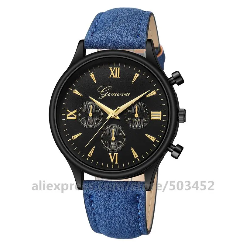 blue black gold 100 шт./лот, Женева, 644,, часы, кожа, спортивные часы, мужские, простые, новые, наручные часы, опт, три глаза, Erkek Kol Saati - Цвет: blue black gold