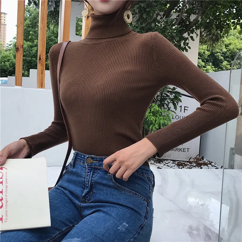 

Autumn And Winter Women's Turtleneck Sweater Solid Color Long-sleeved Slim Bottoming Shirt Warm Sweater Female Street Wear
