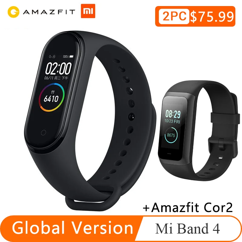 Xiaomi mi Band 4 + hua Amazfit Cor 2 Смарт часы браслет miband сердечного ритма 5 0 мАч цветной экран