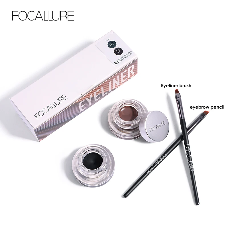 FOCALLURE 2 шт./компл. подводка для глаз гель Водонепроницаемый чёрный; коричневый крем для бровей макияж комплект с длинным рукавом, Длительное Действие, подводка для глаз