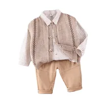 Ensemble de vêtements de sport en coton pour bébés garçons, gilet, chemise et pantalon à carreaux, 3 pièces/ensemble, nouvelle collection printemps automne