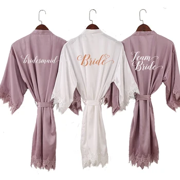 

new sexy bride lace robe mauve satin short Lace bridesmaid shower bathrobe gift wedding party dressing team sister kimono robes