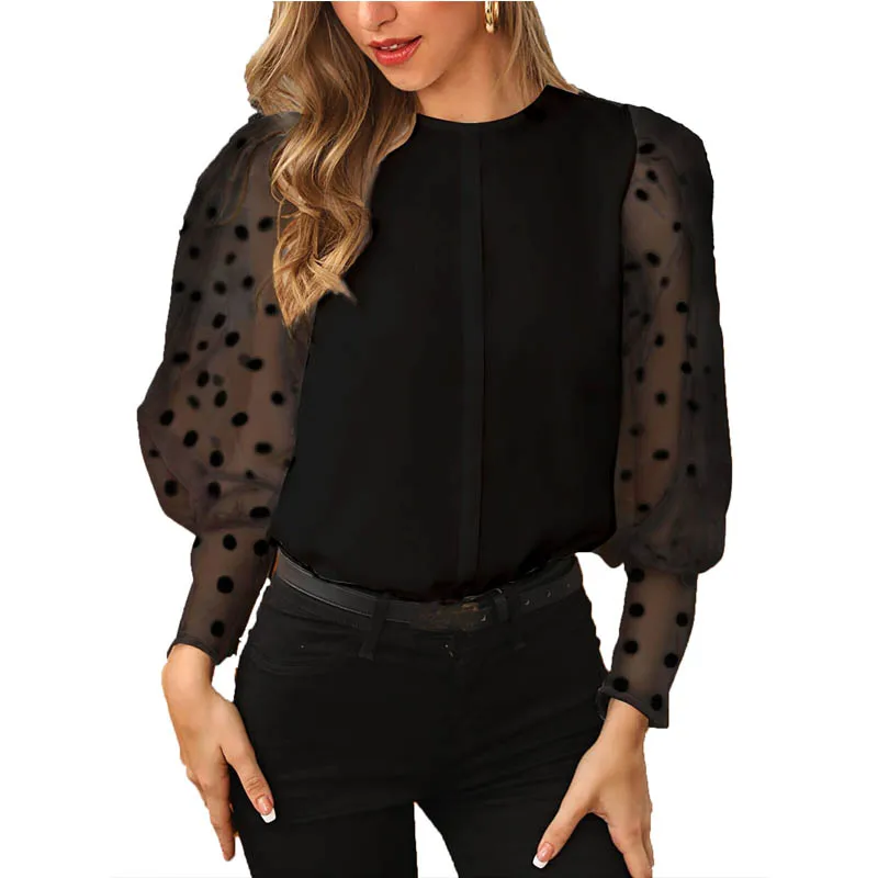 Fashion Women Casual Tops Holiday Ladies Baggy Shirt Blouse Loose Lantern Sleeve Ploka Dot Chiffon Elegant Female Blusas Clothes Fashion Women Casual Tops Holiday Ladies Baggy Shirt Blouse Loose Lantern Sleeve Ploka Dot Chiffon Elegant Female Blusas Clothes