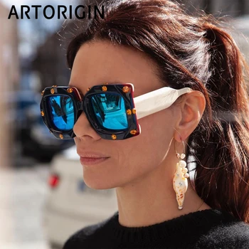

Square Sunglasses Women Oversize Luxury Brand Designer Sun Glasses Mirror Coating Fashion Women Rhinestone Shades UV400 Lunette