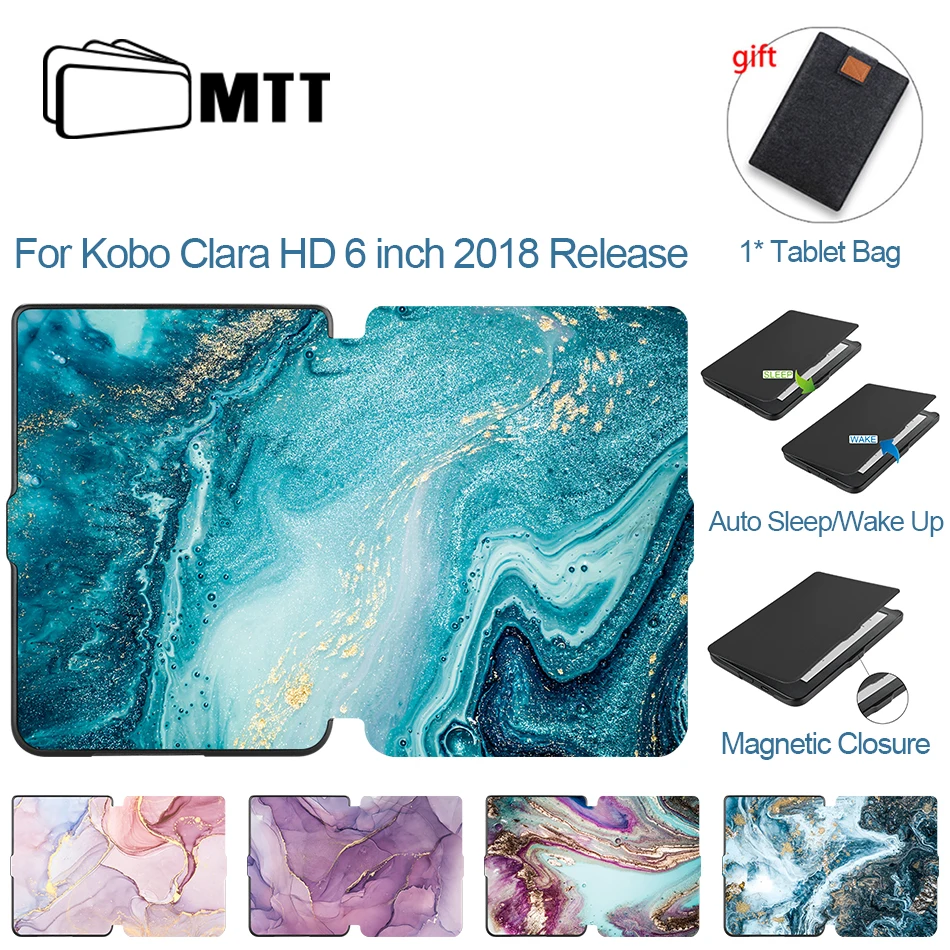 

MTT Marble PU Leather Case For Kobo Clara HD 6 inch E-Book Ereader 2018 Protector Shell Funda 6'' Smart Cover Auto Sleep/Wake Up