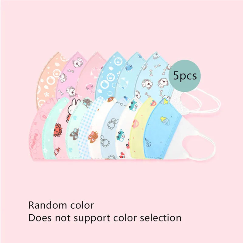 5Pcs Children Face Masks 4 Layer Elastic Mouth Mask Anti Dust Kids Disposable Mask Breathable PM2.5 Nonwoven Mask for Boys Girls 5