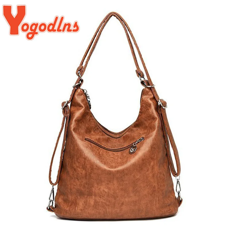 Retro Leather Shoulder Bag Female Multi-pockets Crossbody Bag Fashion Large Capacity Handbag New Messenger Bag Tote sac
