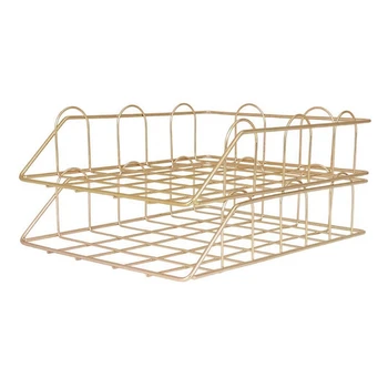 

Office Supplies Metal Stackable File ID Tray Storage Box, Desk, Gold