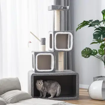 

140cm Cat Scratcher Cat Kitten Tree Tower Scratching Post Pets Climbing Activity Centres Play House Box Structure