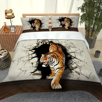 

2020 Hot Style Bedding Set 3d Digital Tiger Pattern 2/3pcs Duvet Cover Set Single Twin Double Full Queen King Bedding
