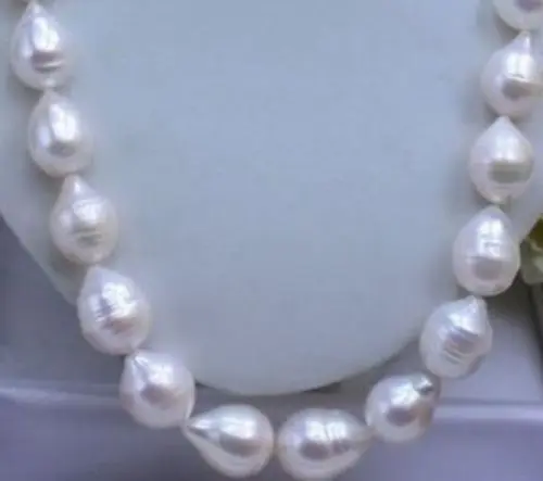 

HOT HUGE AAA+ 13MM South Sea White Baroque Pearl Necklace 18"925silver GOLD CLASP