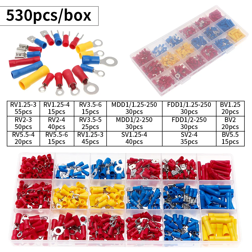 

530/980Pcs Insulating/insulating Ring/Plug 2.8 4.8 6.3/XH2.54/connector Block Crimping Terminals