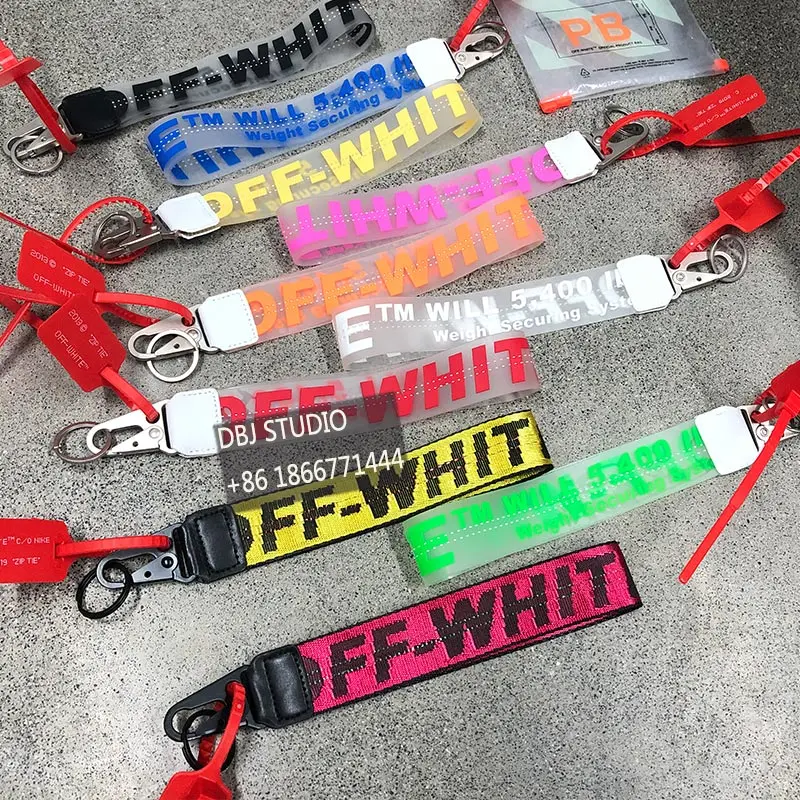 

offwhite Keychain Men's Trend PVC Transparent Keychain Car Phone Shell Keyring Keychain Fashion Jewelry Letter Ribbon