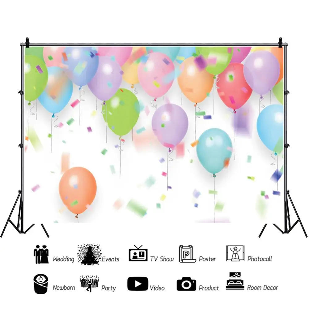 

Laeacco Colorful Balloon Baby Birthday Photography Background Prop Banner Photophone Photozone Celebrate Party Backdrop Decor