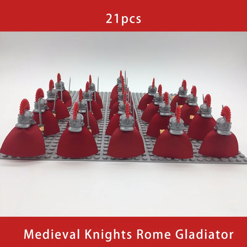 21PCS Medieval Knights Rome Gladiator Commander Caesar Soldier Roman Spartan Building Blocks Bricks Best Gift Baby Toys