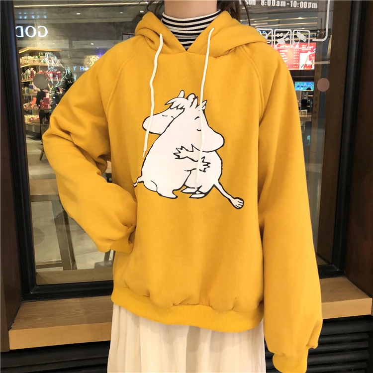 Женские толстовки с капюшоном, с принтом Kawaii, свободные, для студентов, Harajuku, одежда для женщин, толстые, теплые, для отдыха, уличная одежда, толстовки