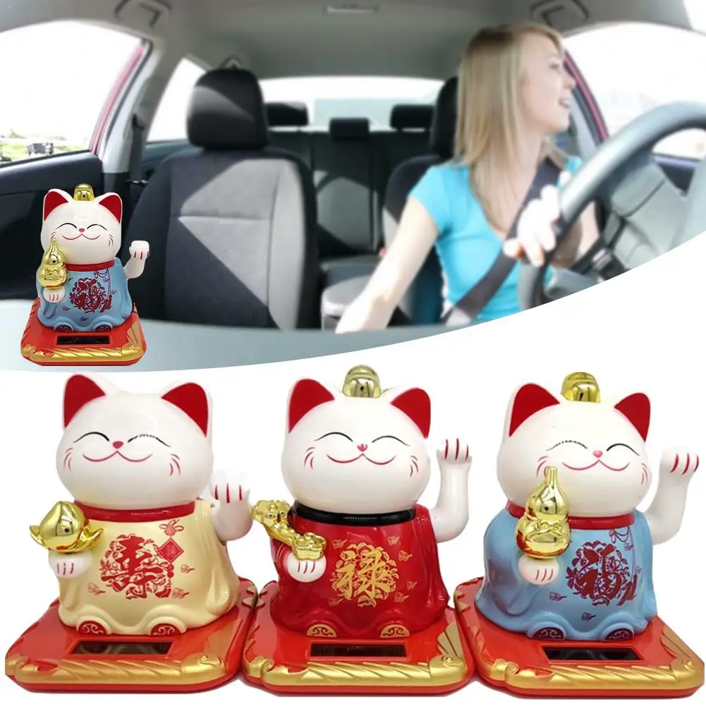 Details about   Cute Solar Powered Lucky Cat Waving Beckoning Fortune Cat Car Decor** 