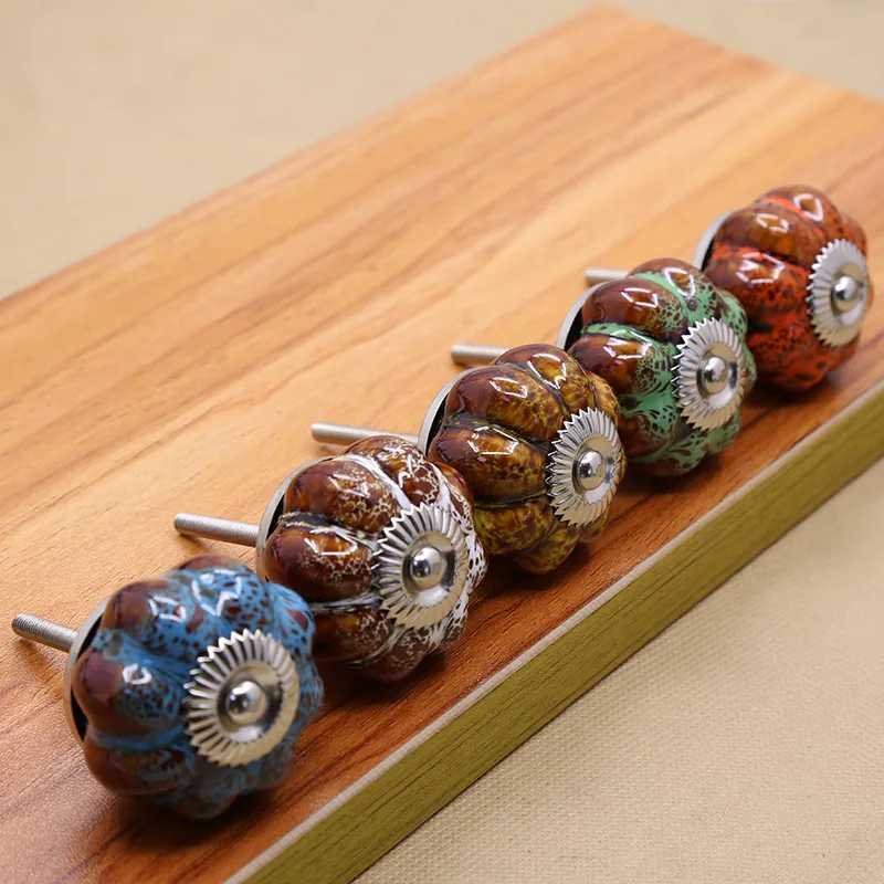 

Leopard Pattern Ceramic Pumpkin Handle Drawer Closet European Modern Simple Single Handmade Through Hole