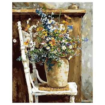 

Paint By Numbers DIY Acrylic Painting Kit for Kids & Adults 40X45cm Wild Flowers Pots Chair with 3 Brushes
