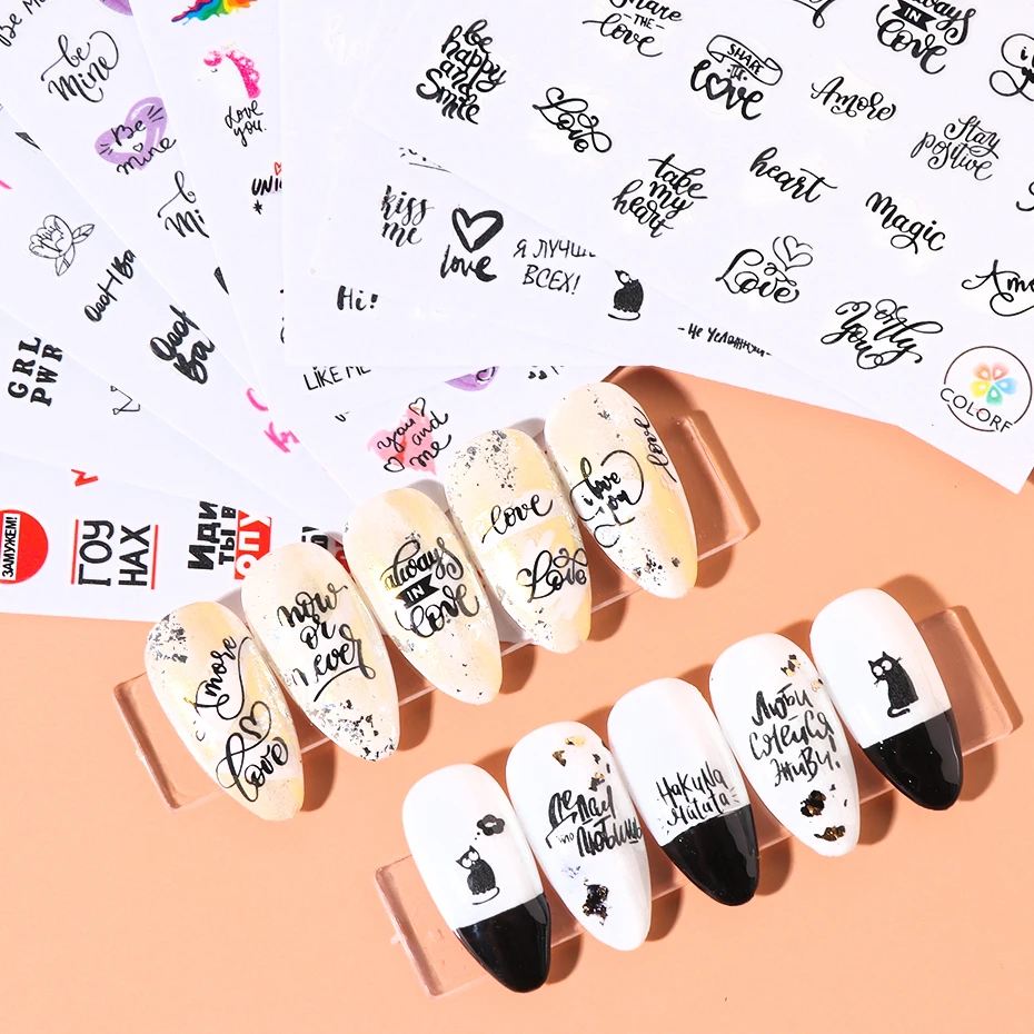 1 шт 3D наклейки для ногтей Цветочные буквы дизайн Слайдеры для ногтей Шарм клей Маникюр украшения ногтей обертывания советы CHCA617-626
