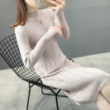 4851a область 8 слева]-реальное фото Однотонное шерстяное платье с высоким воротником 45