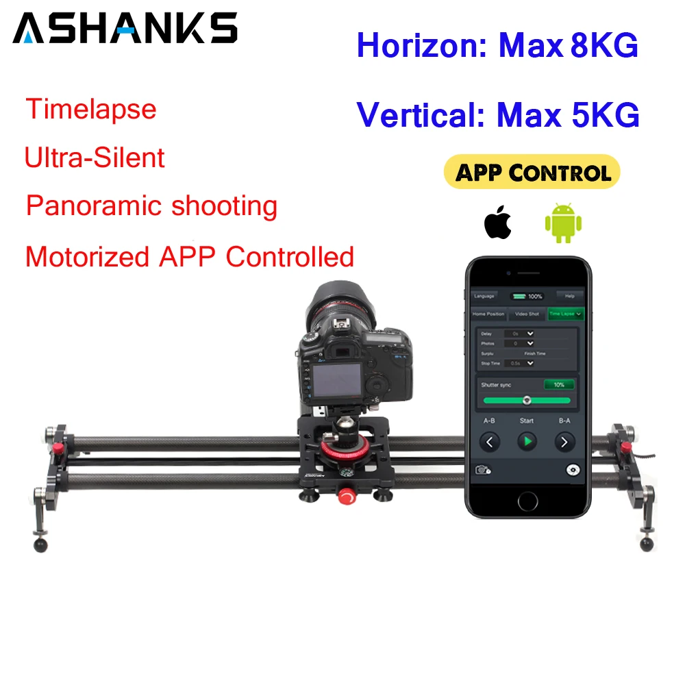 

ASHANKS Bluetooth Carbon Camera Slide Follow Focus Motorized Electric Control Delay Slider Track Rail for Timelapse Photography